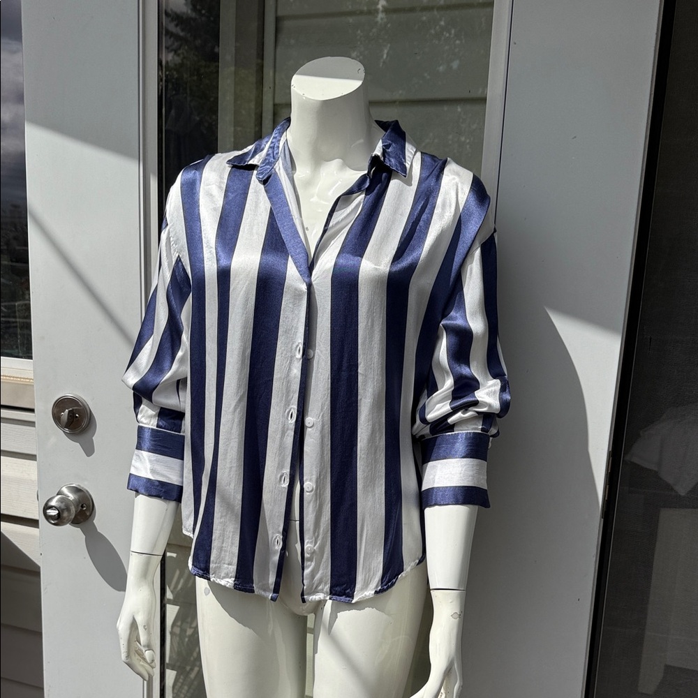 WITHBLACK WBLZOE LS STRIPE SHIRT Blue&White Button-Up Shirt NWOT